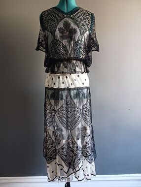 Morphew Vintage  Edwardian Silk Cotton Embroidered Tulle Lace 1917 Early Art Dec